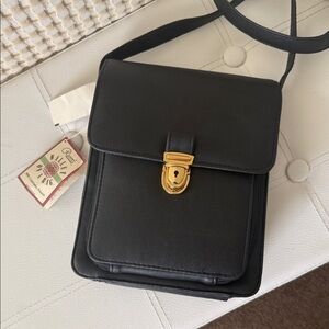 Unique “Wallet on a Bag” Vintage Rosetti Black Leather Crossbody with Gold Clasp